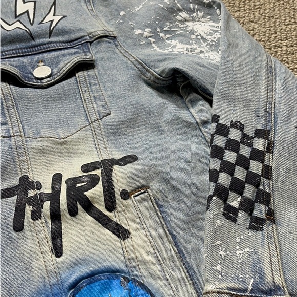 Graphic Denim Jacket with Blue and Black Accents heavyweight high quality - Picture 5 of 5